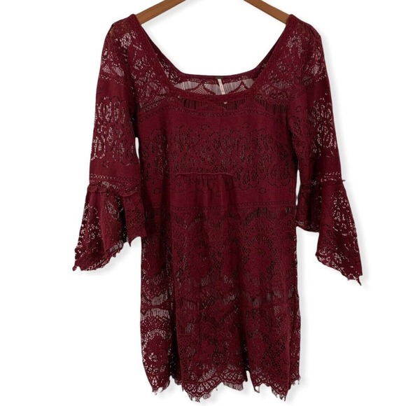 Free People Red Lace Mini Dress XS - Picture 1 of 6